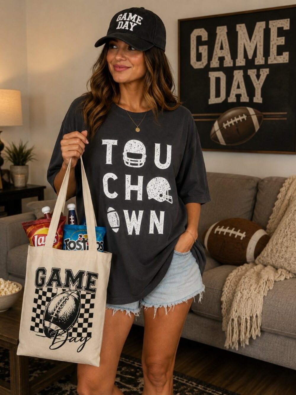 NWOT Game Day Football T-Shirt & Tote Bag Bundle XL Sports Fan Oversize